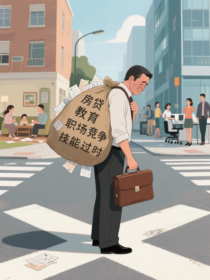 中年人的压力：责任之重与转型之痛中年人的压力，恰似一副沉甸甸的担子，一头挑着