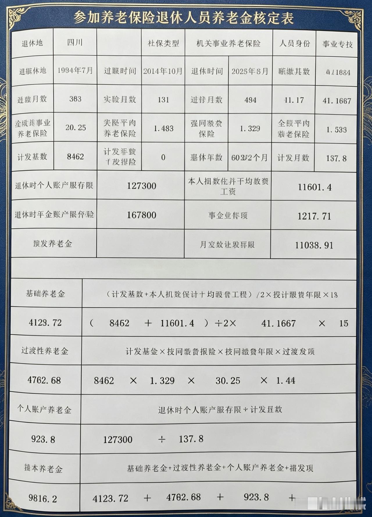 看着这张退休养老金核定表，我第一反应是——终于能踏实了。密密麻麻的数字，像一本浓