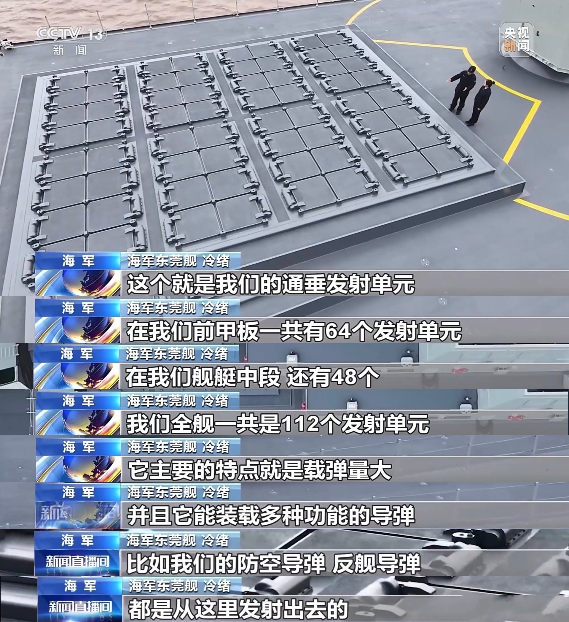 055全舰一共有112个垂直发射单元，创造了人民海军舰船垂发单元的数量之最！主要