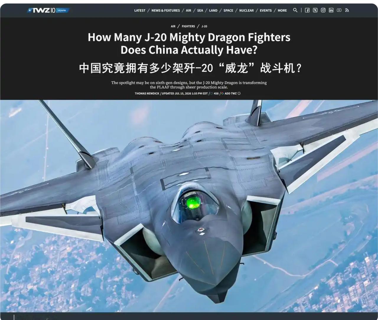 美军交付F-35没有雷达，而中国的歼20已经服役超500架，更让美军焦虑的是，涡