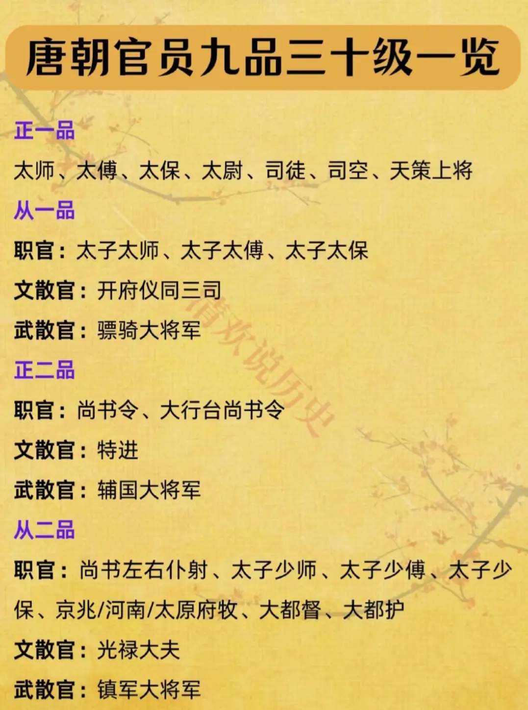 唐朝官员九品三十级一览