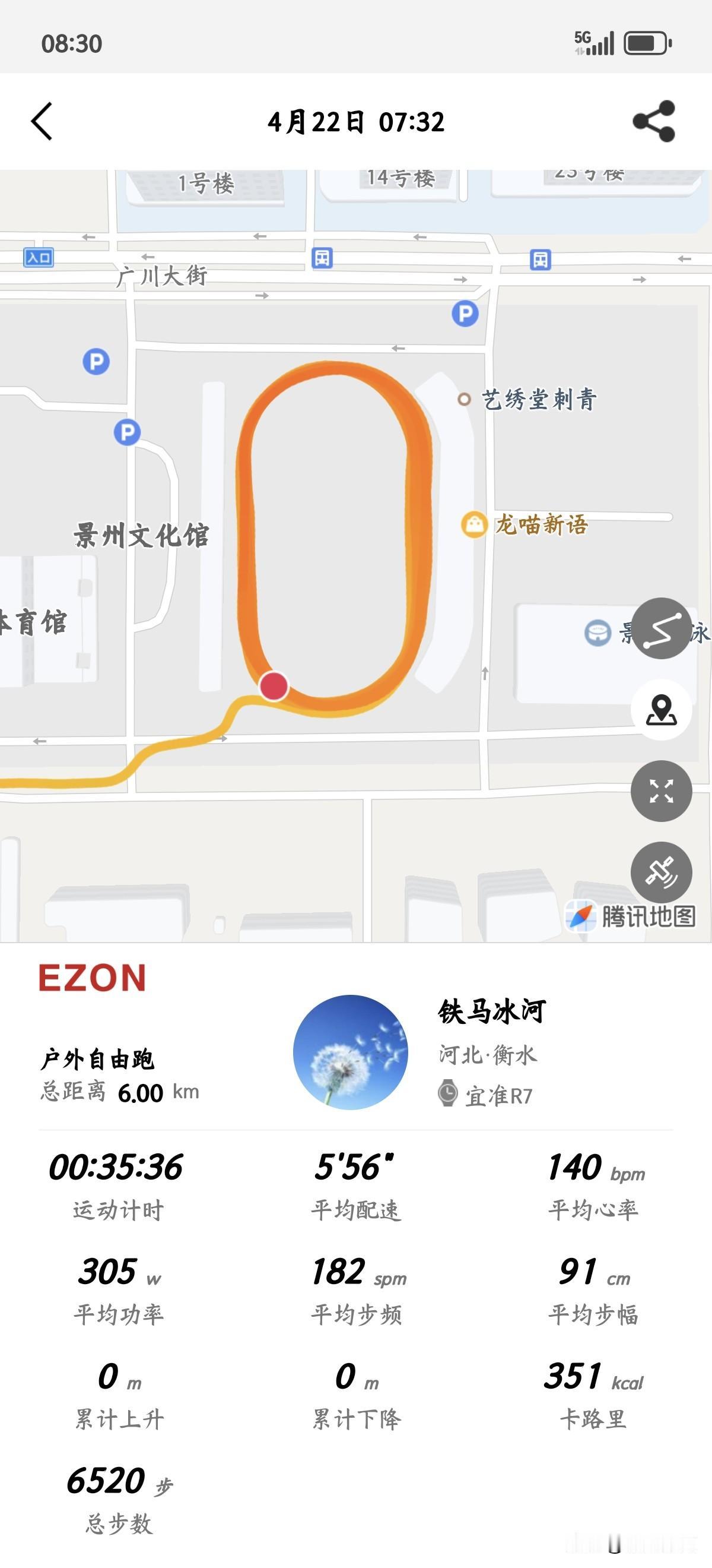 班前跑6公里，循序渐进，逐步提升配速，这样跑也很舒服。周日跑完半马，周一休息