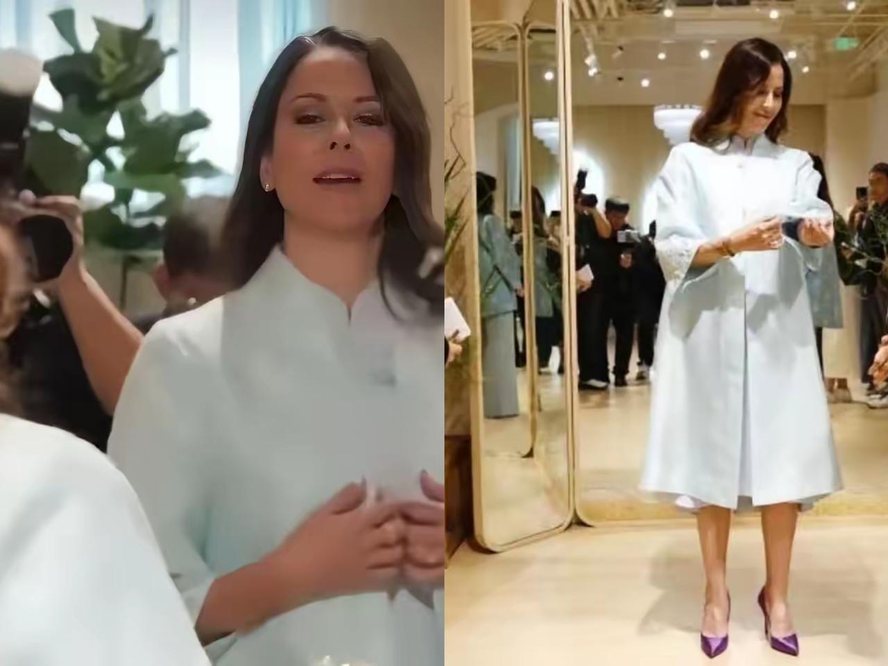 武契奇夫人塔玛拉试穿旗袍这一幕，直接戳中了网友的审美心巴！谁能想到她对着镜子转圈