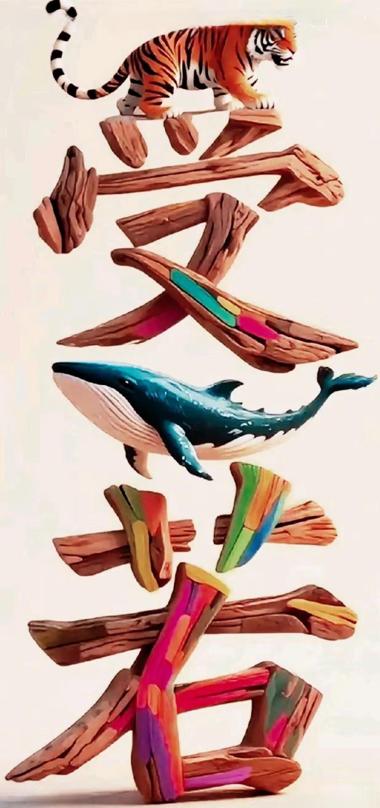 一头老虎代替受字上面的一飘有鲸鱼还有个若隐若现的若字就算顶尖高手也要抠几分