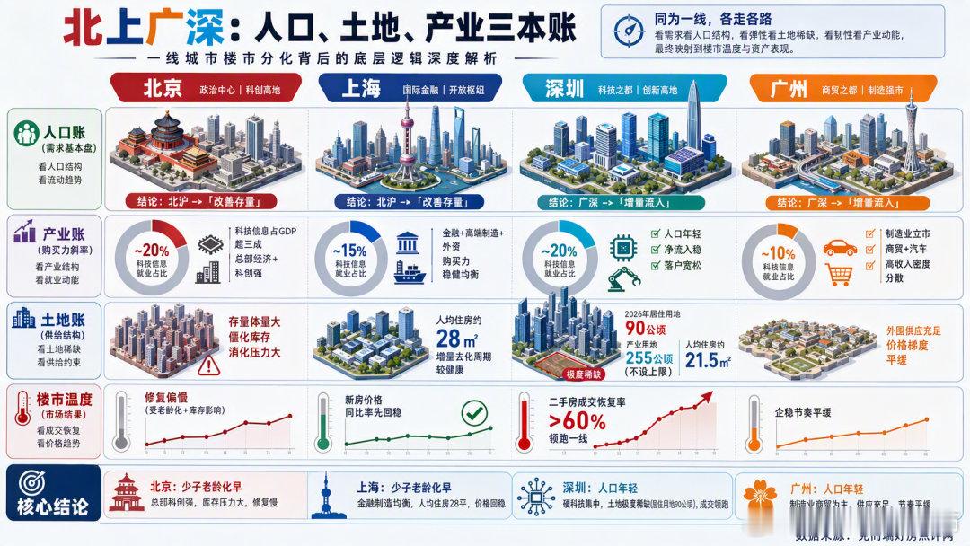 同样是公认的一线城市，北京、上海、深圳、广州的楼市却从来不是一个温度。2026年