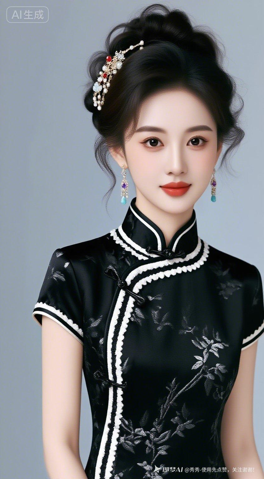 优雅黑旗袍，尽显东方韵味！🌸✨