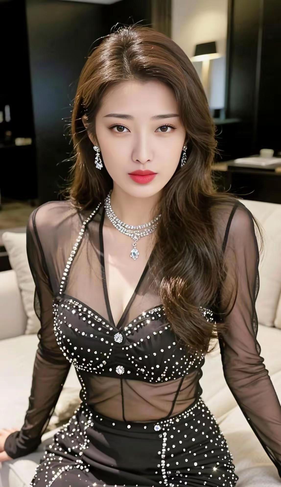 优雅黑纱晚礼服，闪耀珠宝配饰，尽显迷人魅力！💃✨