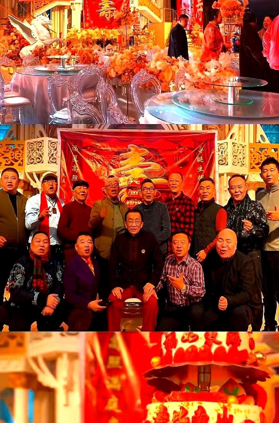 八十岁寿宴延期一个月，在小厅摆假花。他穿金马褂亲自收礼，手比嘴快。李金斗带人