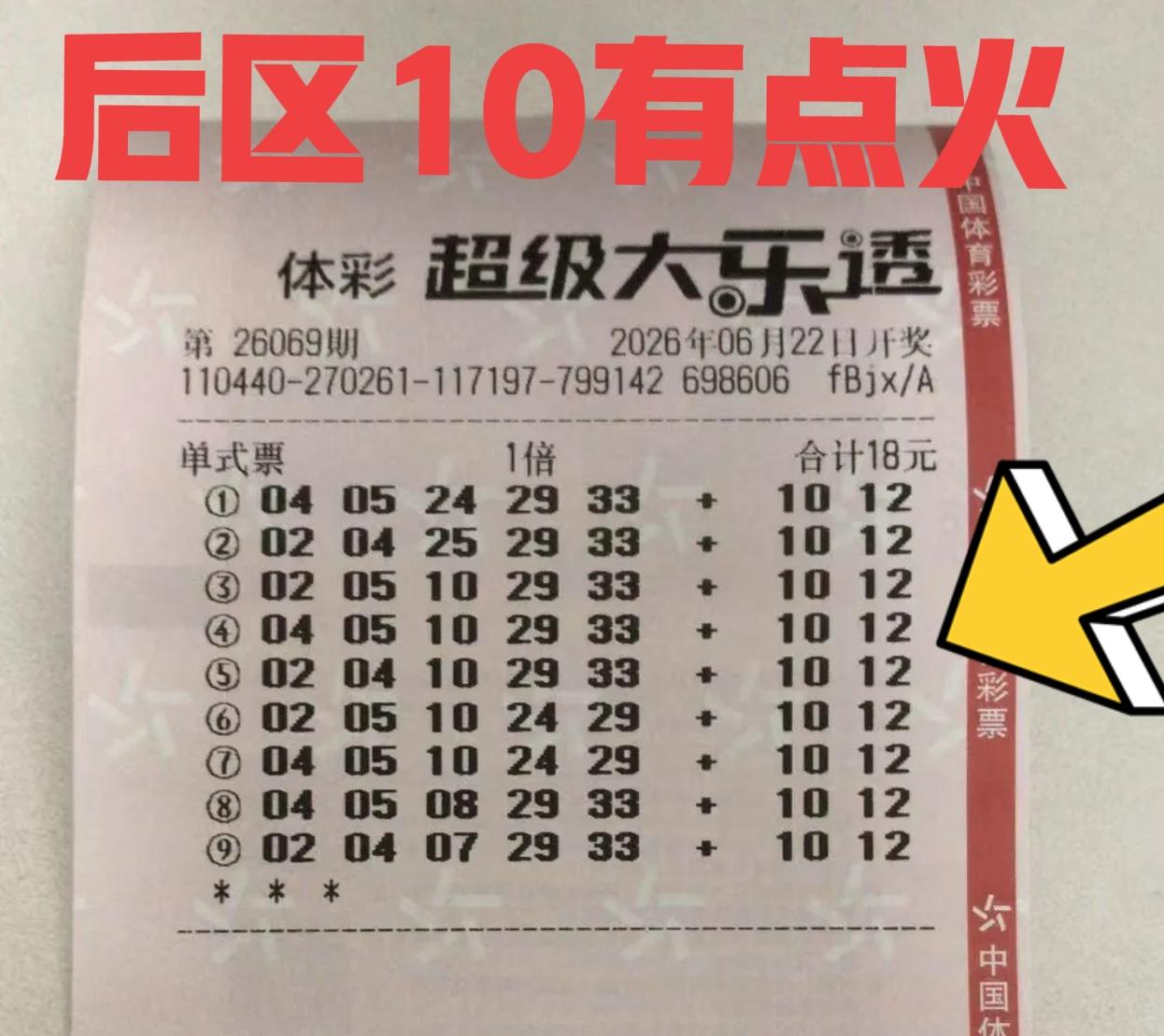 后区10有点火啊！这张票后区全部独蓝10-12，不仅是全大号，而且是全偶数，这样