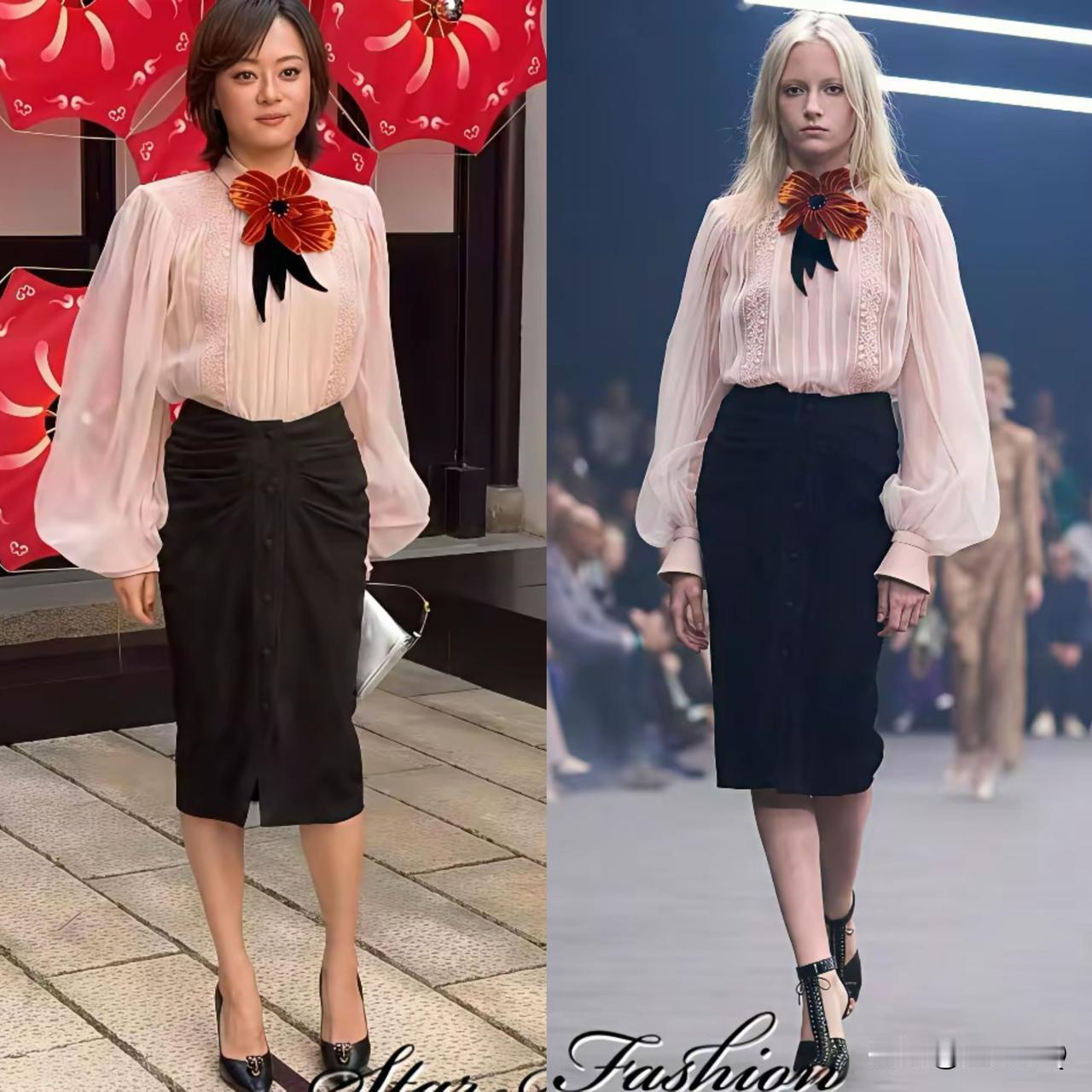 真的别错怪孙俪了，这身衣服她穿土，模特也好不到哪里去。款式虽然很基础，但真的很难