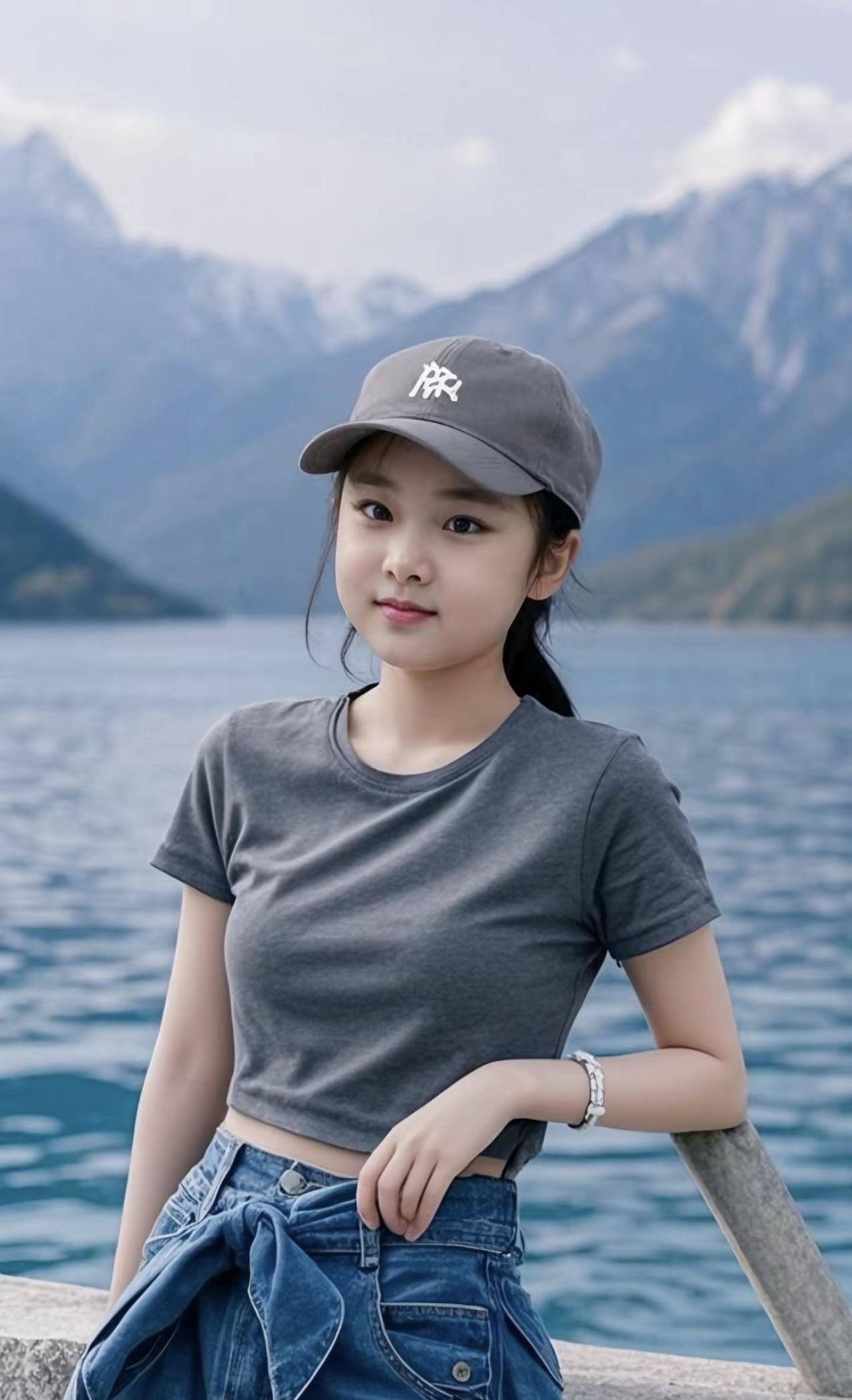 少女情怀山水是无声的诗，而她，是这诗里灵动的注脚。灰帽压低，将外界的纷扰轻轻