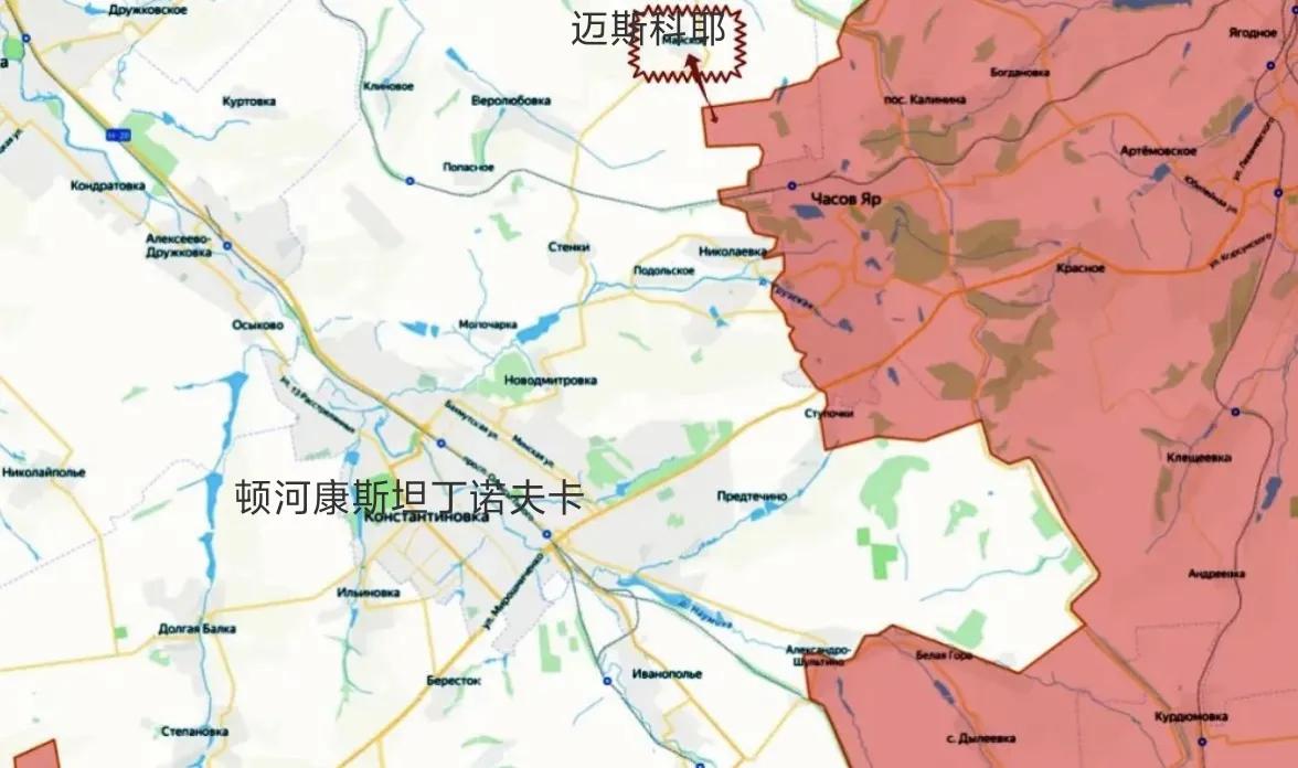 俄军完全控制恰索夫亚尔之后，继续进攻，攻入了恰索夫亚尔北部的迈斯科耶，切断了一条