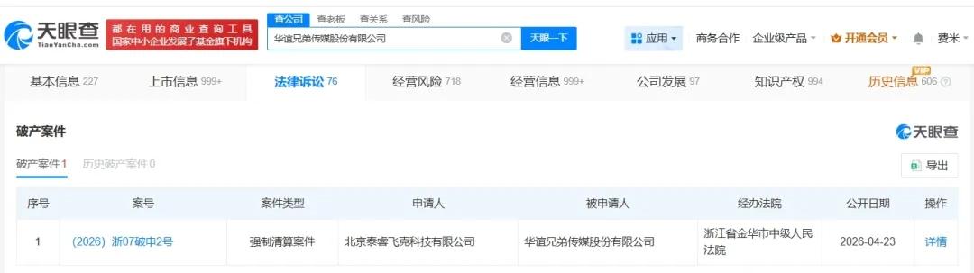 华谊兄弟跌倒，王中军兄弟吃饱。华谊兄弟走到最后一步了，正式进入破产审查程序。