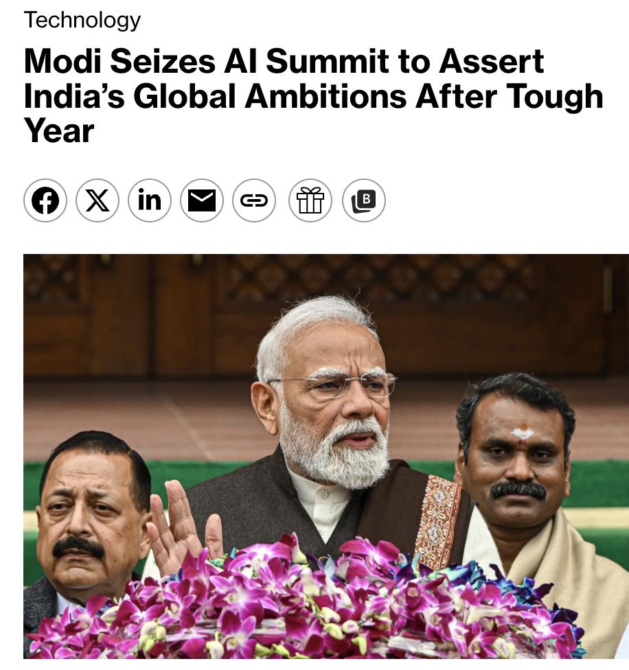 外媒：印度总理莫迪在2026年主办了印度人工智能（AI）峰会，吸引了来自全球的多
