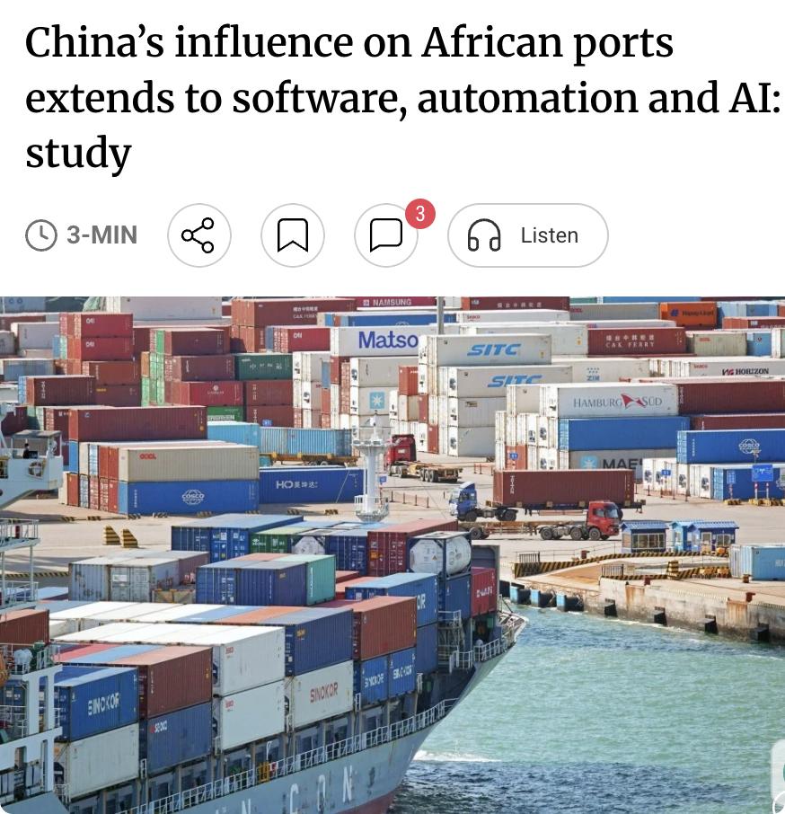 外媒：研究显示，中国企业在非洲的影响力已从港口基础设施延伸至软件、自动化和人工智