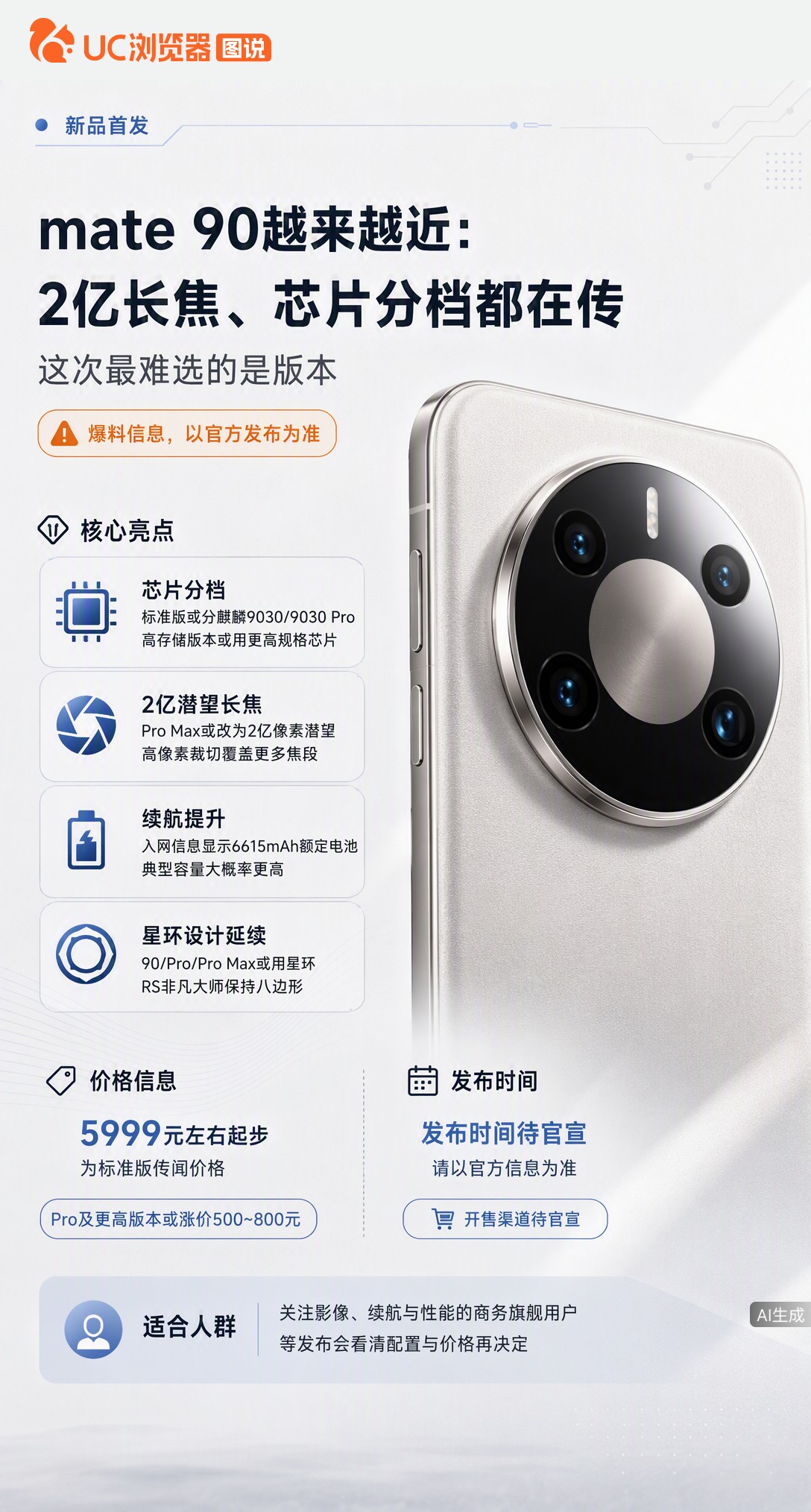 Mate90还没发，选版本先难住了：曝标准版芯片或按存储分档，ProMax传改用2亿像素单长焦。差价