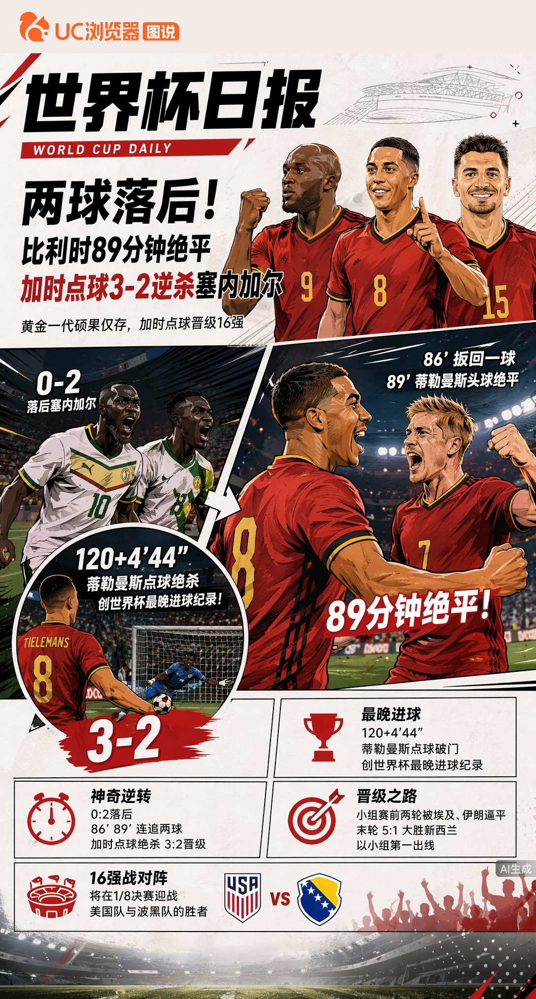两球落后！比利时"黄金一代"第89分钟绝平+加时点球3-2逆杀塞内加尔