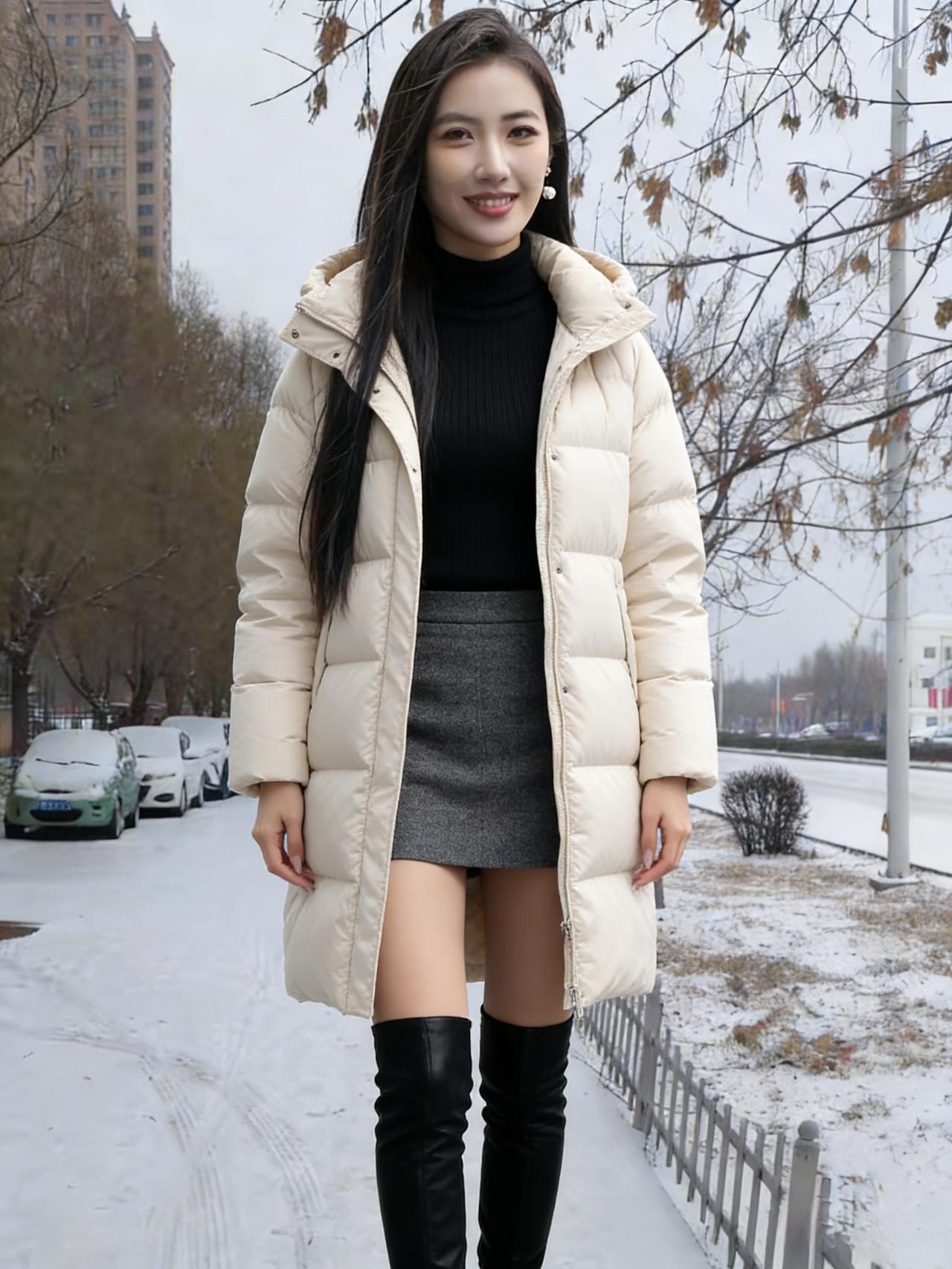 雪是天空的信，落在人间的纸羽绒服是行走的云，裹着身体的温度长发是黑的弦，弹着