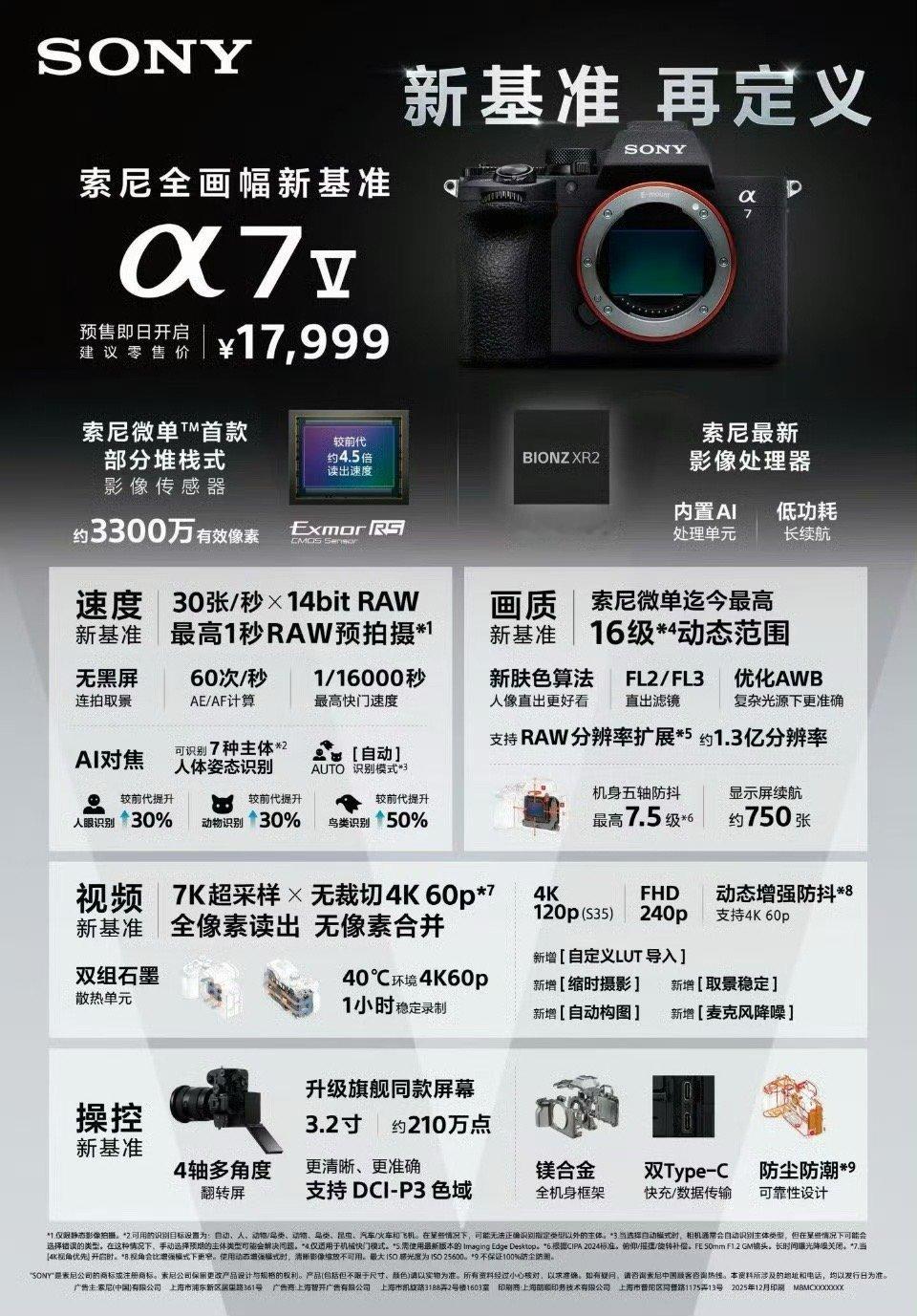 索尼A7M5这波升级，也就4K60无裁切算个实打实的亮点。但是这个定价…