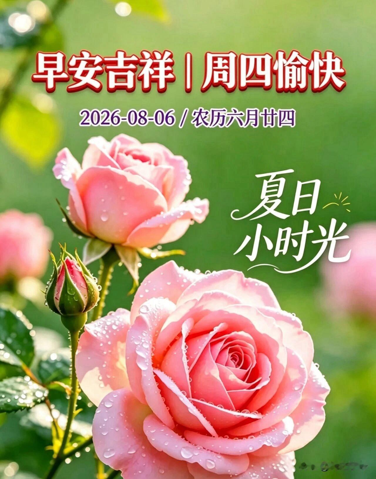 🌼²⁰²⁶/₀₈.₀₆ᵕ̈周四｜早安☀️🍃☕️🍒🍑晓风漫过窗棂，吹