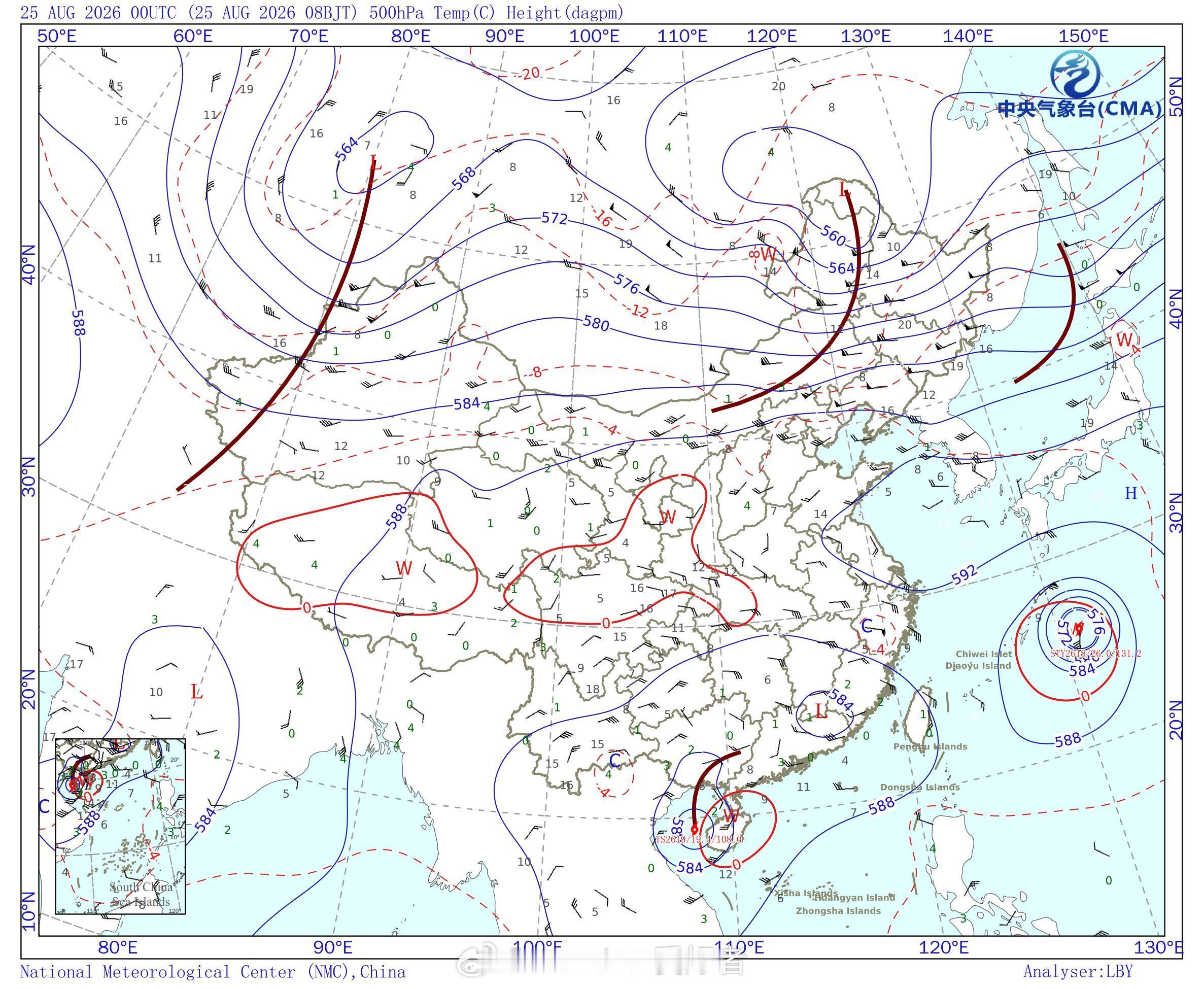 台风沙德尔从云图可以清晰看出，台风沙德尔的北侧是大片晴空区，对应强大的副热带高