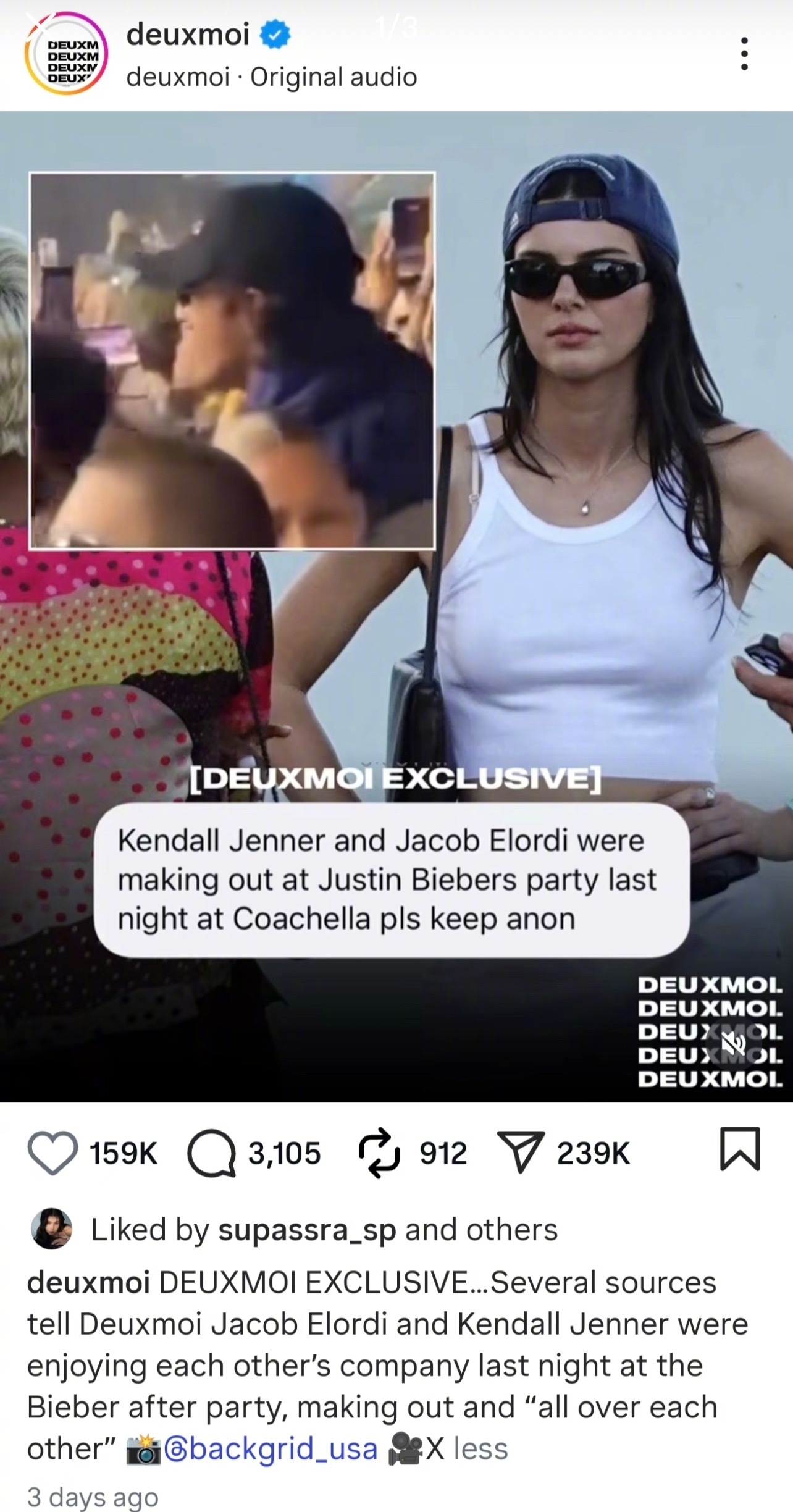 外媒报道，肯豆KendallJenner和《亢奋》Nate演员JacobEl