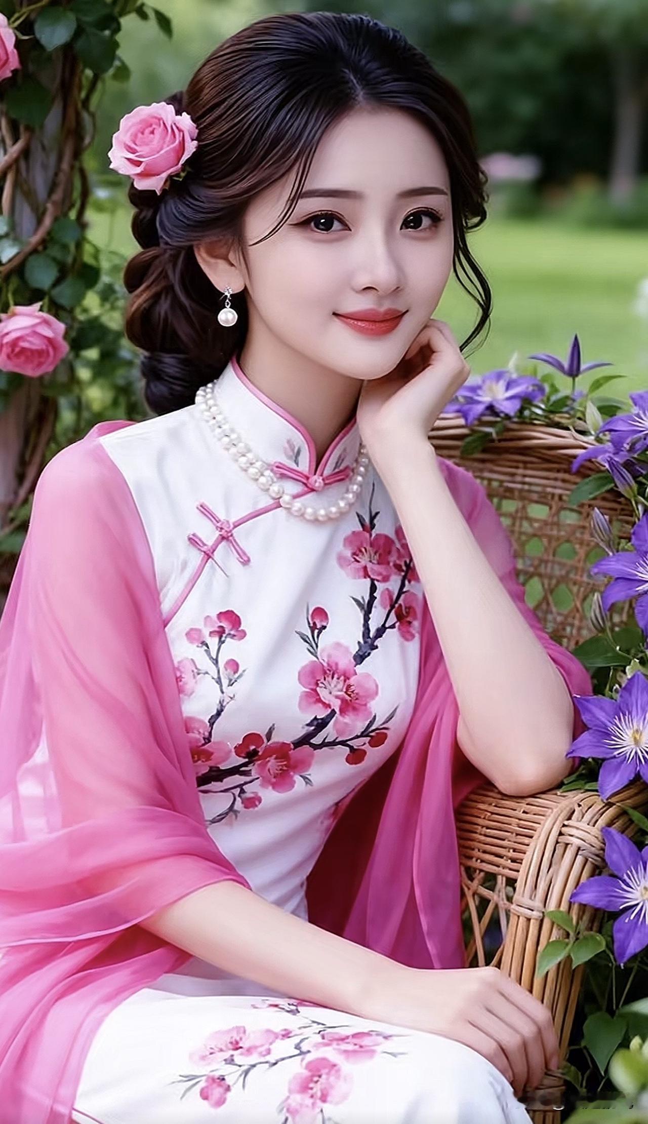 优雅旗袍，花间美人，韵味十足旗袍秀美丽旗袍烟雨景旗袍烟雨景旗袍秋日大片旗