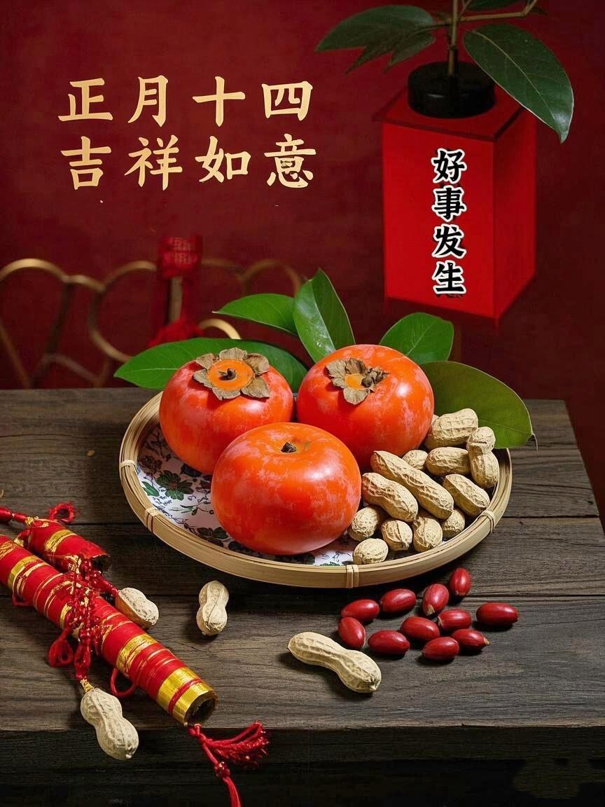 正月十四福运绕，吉祥如意好事到。早安祝福送安康，喜乐相伴万事好。