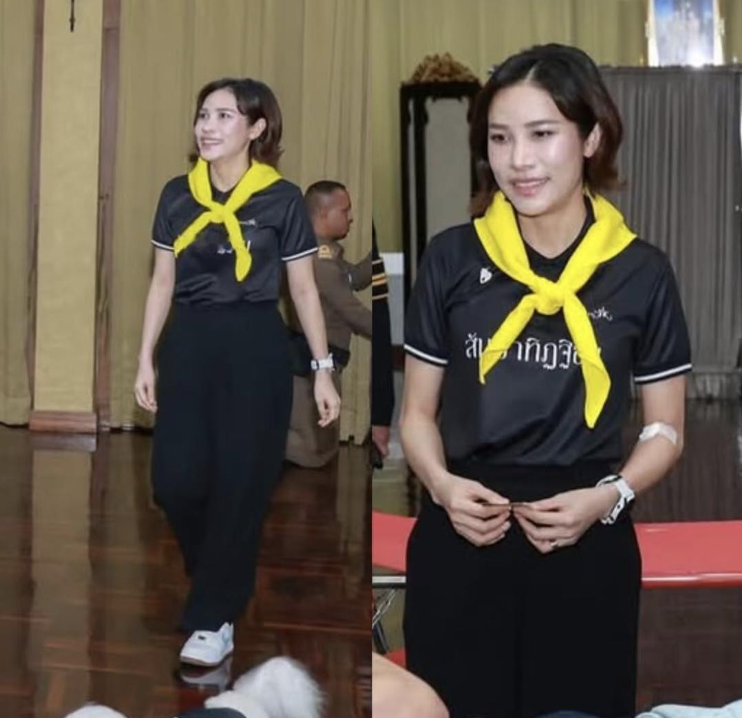 短发，休闲黑色套装，运动鞋，诗妮娜贵妃打扮好休闲啊，主要是她在做有意义的事情。回