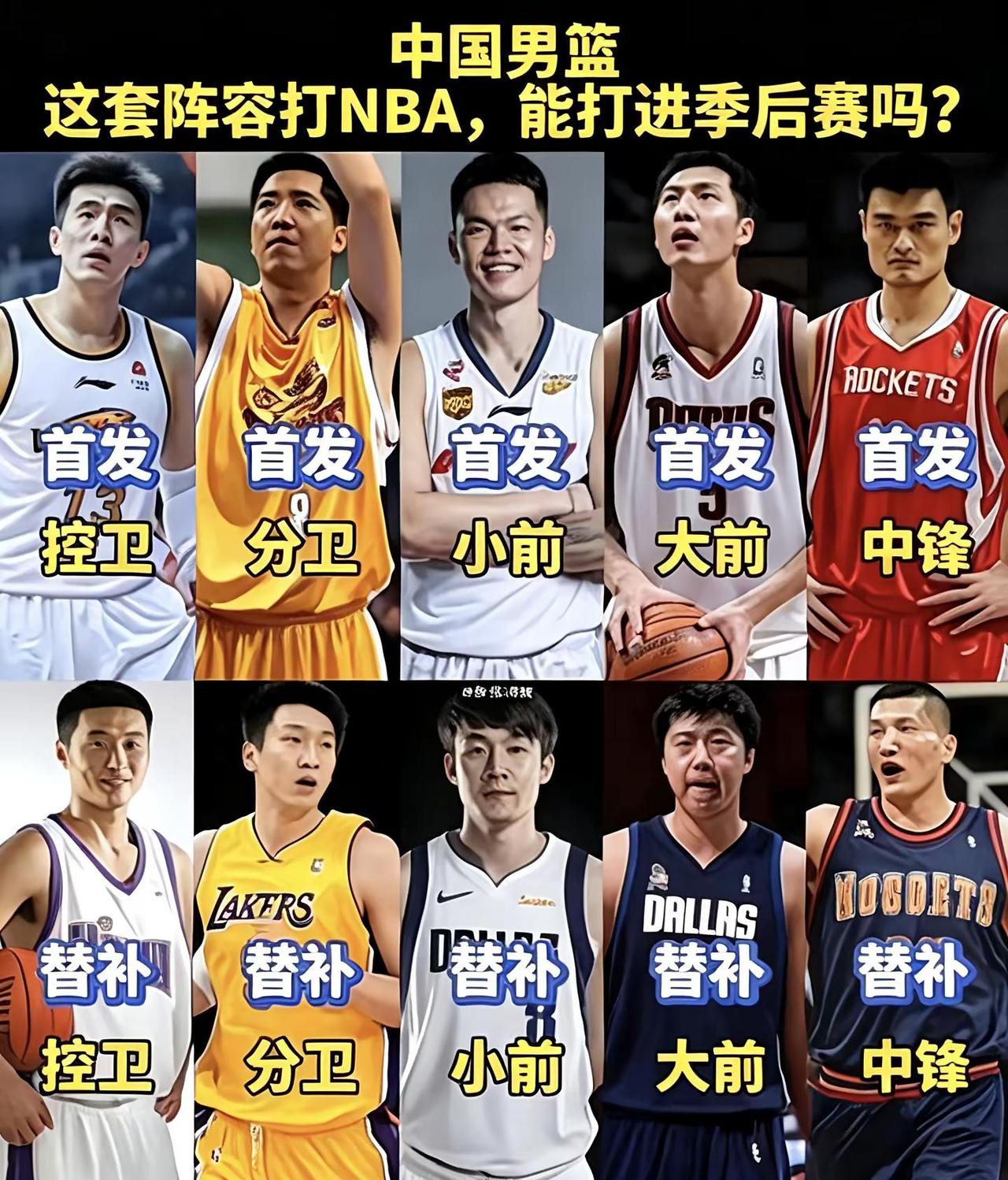 这套阵容能不能打爆亚洲！打进NBA！全员健康！全员巅峰的情况下！能不能进NBA季