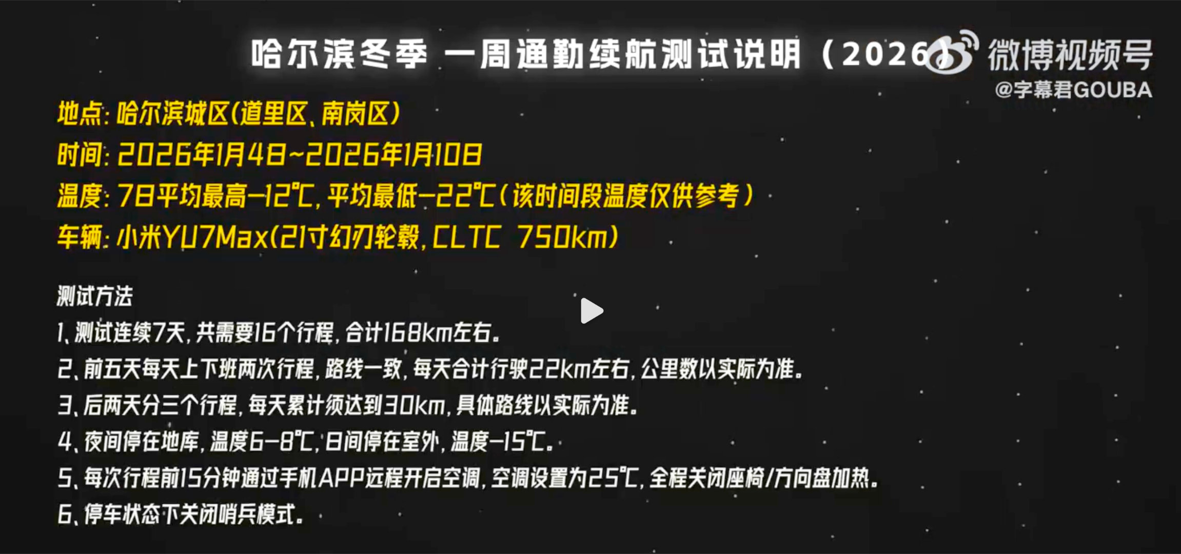 之前看了字幕君的小米SU7东北实测通勤续航，现在他又测了小米YU7的东北实测续航