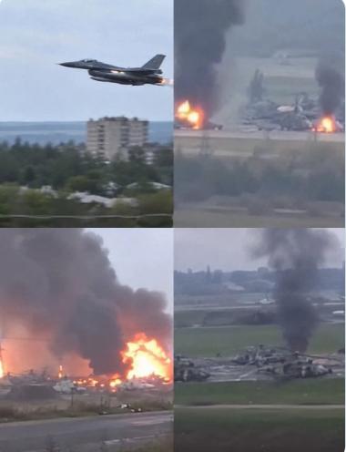 图文：乌克兰F-16战机低空袭击塔甘罗格基地，摧毁4架俄制直升机报道，乌克兰
