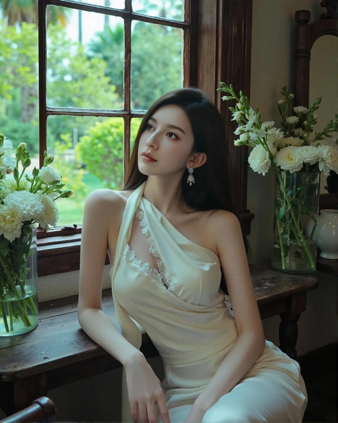 优雅白裙少女，静坐窗边，花影摇曳，岁月静好。气质穿搭怎么穿才恰到好处?