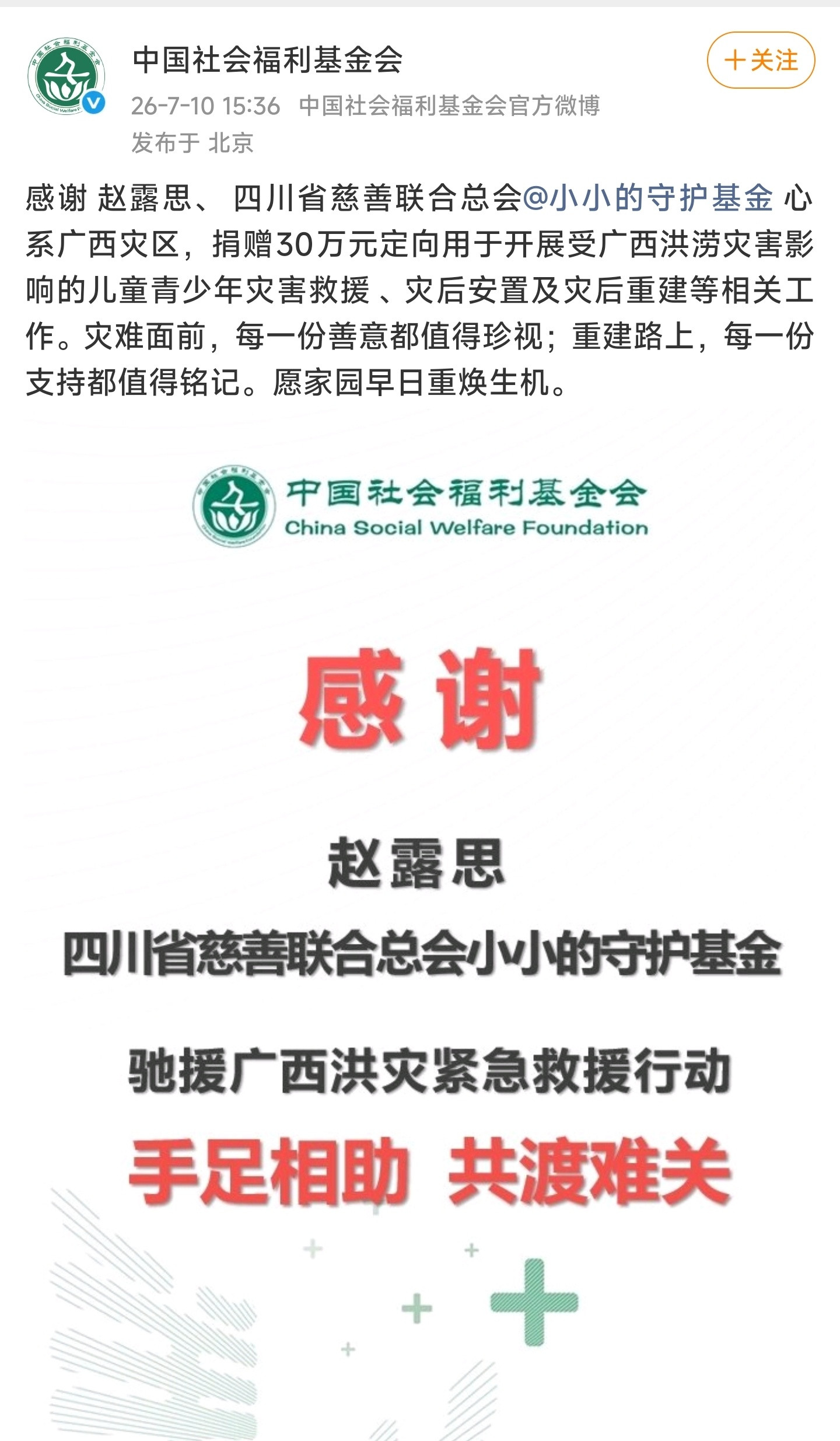 赵露思向四川联合会捐款30万元，是不是95🌸里捐的最多的？