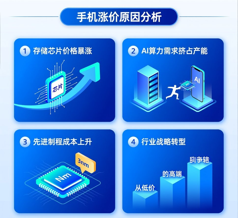 涨价了你还换手机吗手机涨价的核心原因是因为存储价格“史诗级”暴涨，从2025年