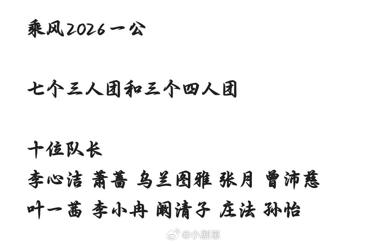 乘风破浪的姐姐乘风2026浪姐7一公🍉分为七个三人团和三个四人团队长分别是李心