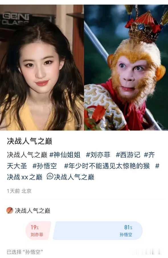 哈哈哈哈哈哈哈哈哈哈我🧵现在要跟孙悟空pk人气了[捂脸哭]还4万多人投P你们觉得