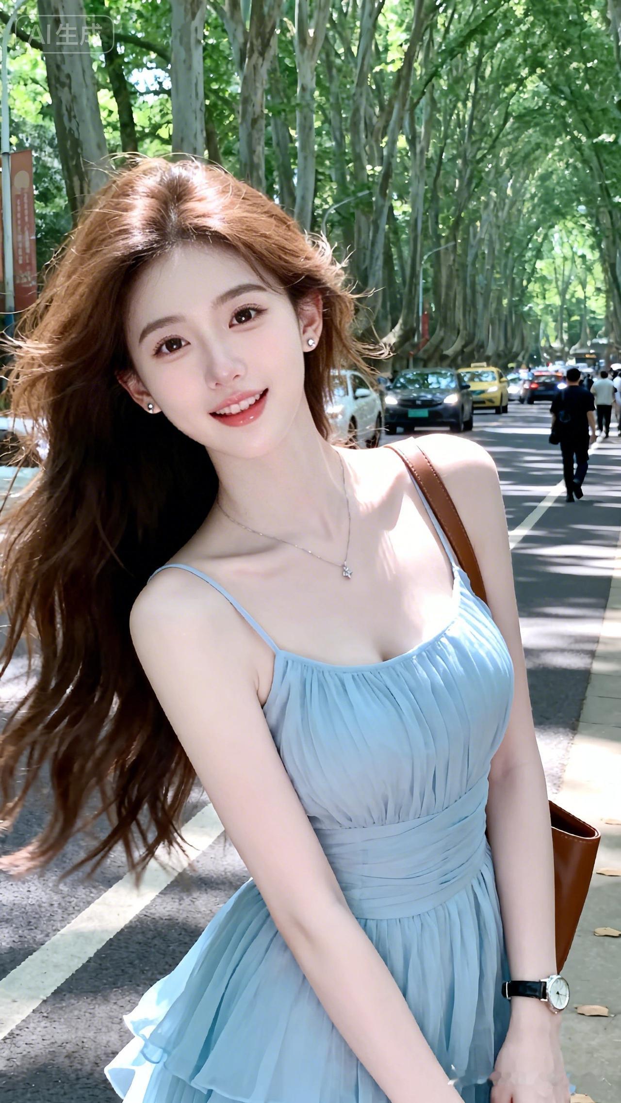 阳光明媚，她笑得好甜。
