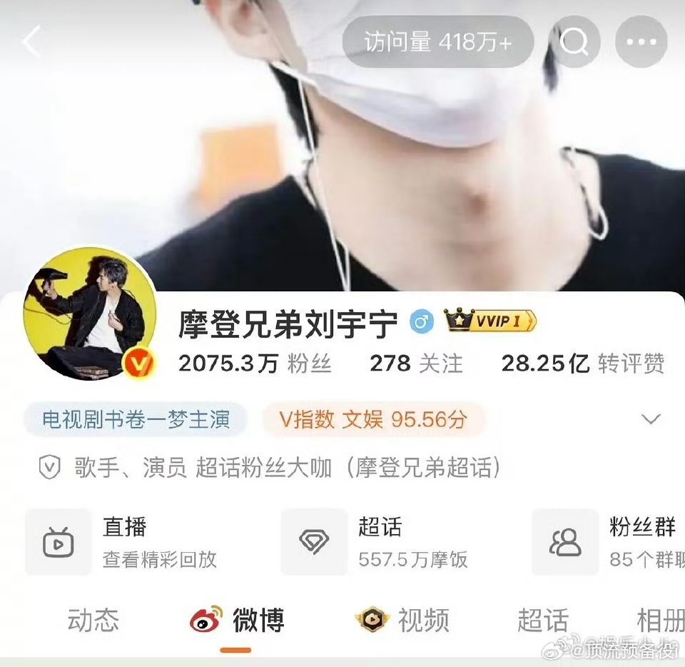 刘宇宁主页访问量又创新高了418W。就连工作室访问量都100W➕了…​​​