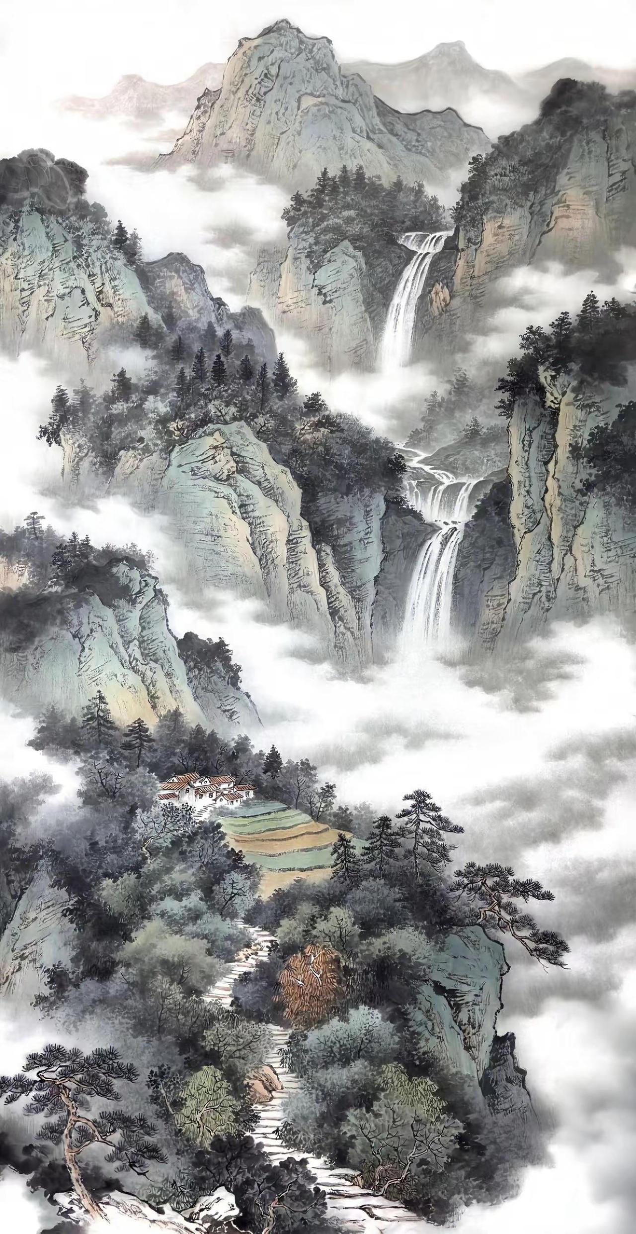 云山幽居图。写意山水青山绿水山水画创作者中心创作灵感中国山水画