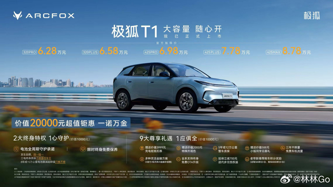 极狐T1正式上市，6.28万起！A0级纯电大容量远超同级，续航最高425km，还