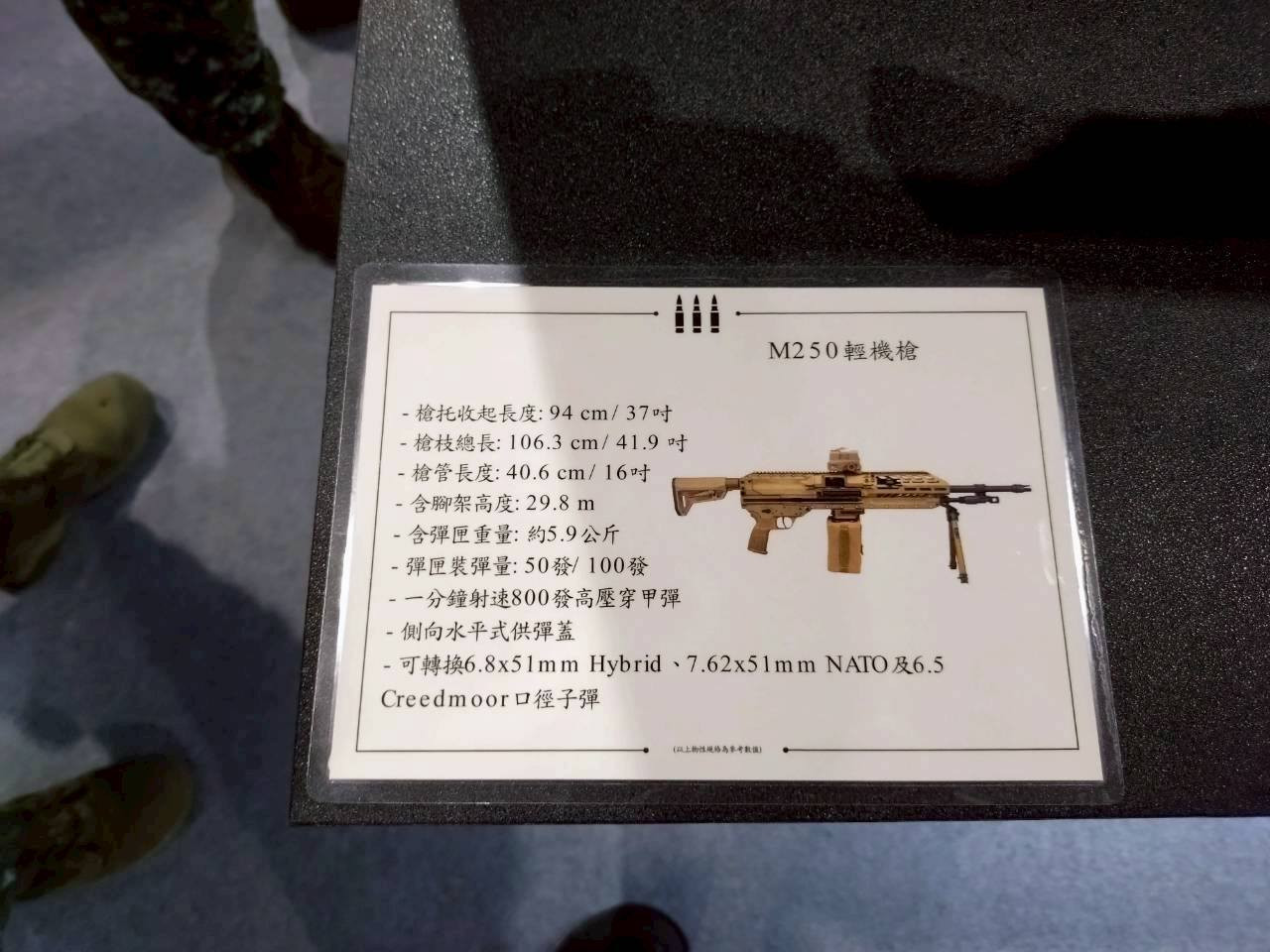 每天认识一件兵器中国台湾台北航太展西格＆邵尔公司展出的6.8毫米M250机枪，