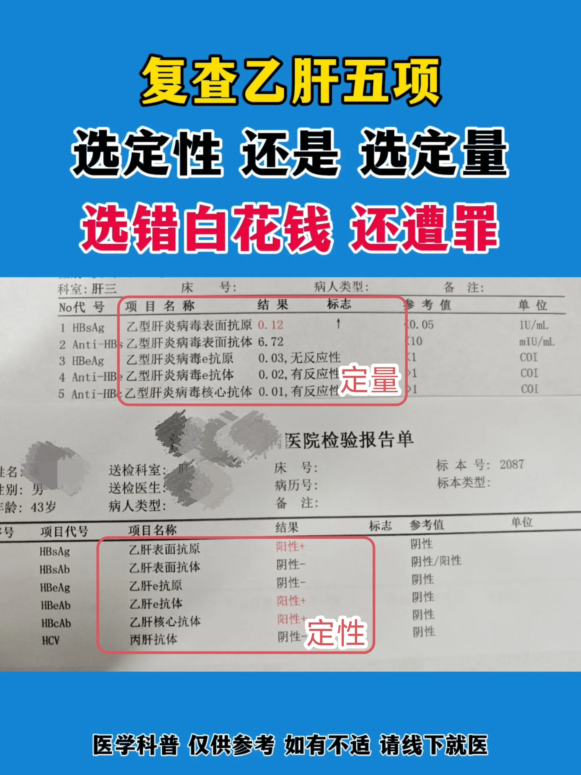 唉唉唉，乙肝五项有两种，可别选错了！尤其是已经查出乙肝的朋友，别看定性...