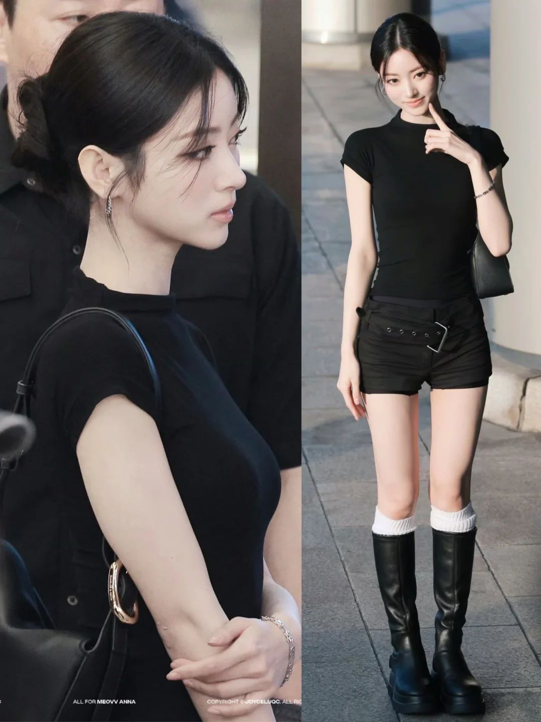 ANNA今日黑色Look机场出发照