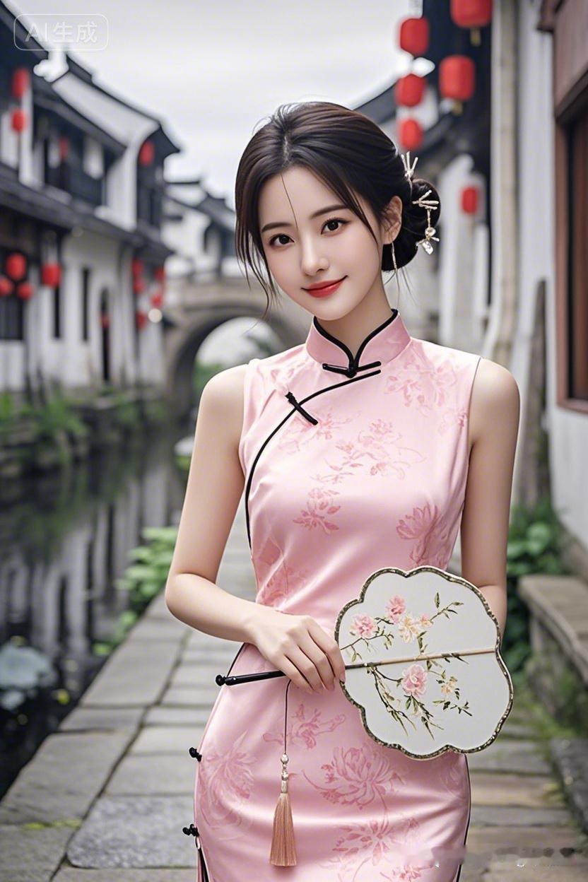 古典与现代的完美结合，粉嫩旗袍下的东方美人！