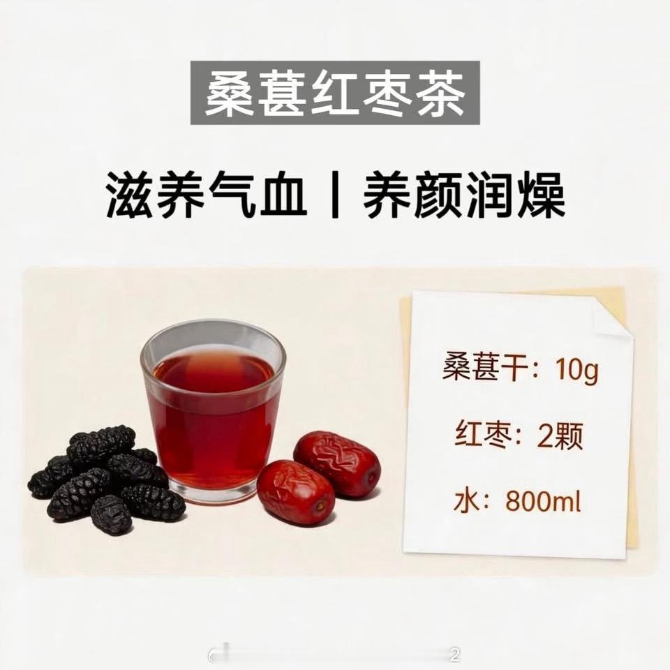 桑葚红枣茶｜滋养气血，养颜润燥🌿食材:桑葚干：10克红枣：2颗（去核）清水：