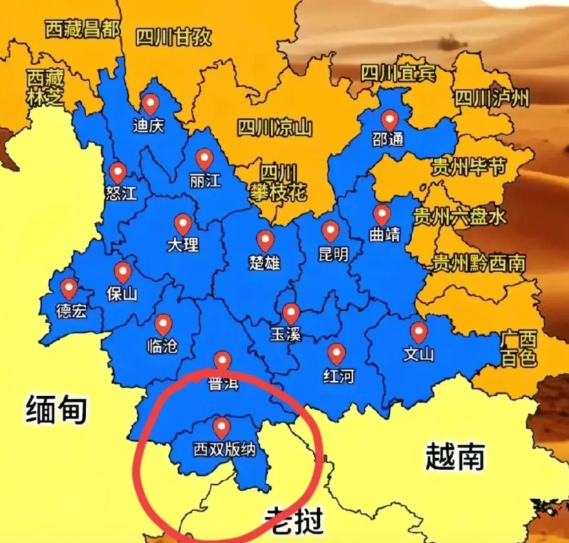 西双版纳的地理位置怪有意思，位于云南省最南部，居然与两个国家接壤，一脚插入缅甸，