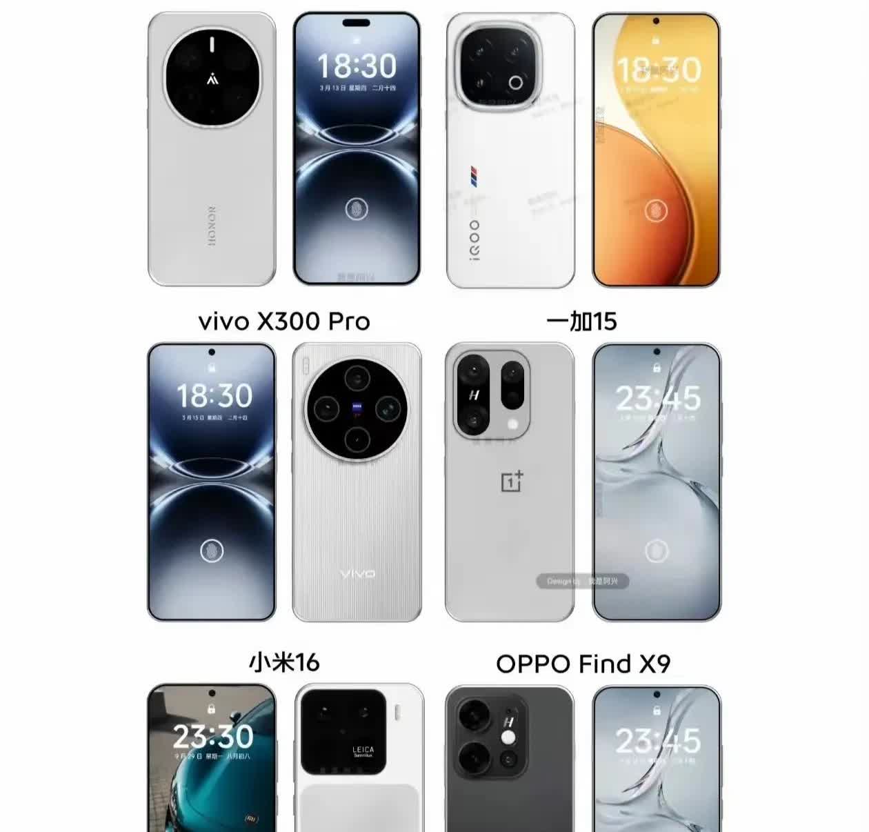 国产品牌各家即将陆续登场的旗舰机，外观设计之网友猜想版本。这其中除了OPPOF