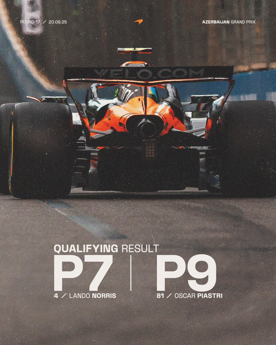 F1冷数据迈凯伦车队在排位赛只取得P7和P9，是2024年巴林大奖赛以来首次没