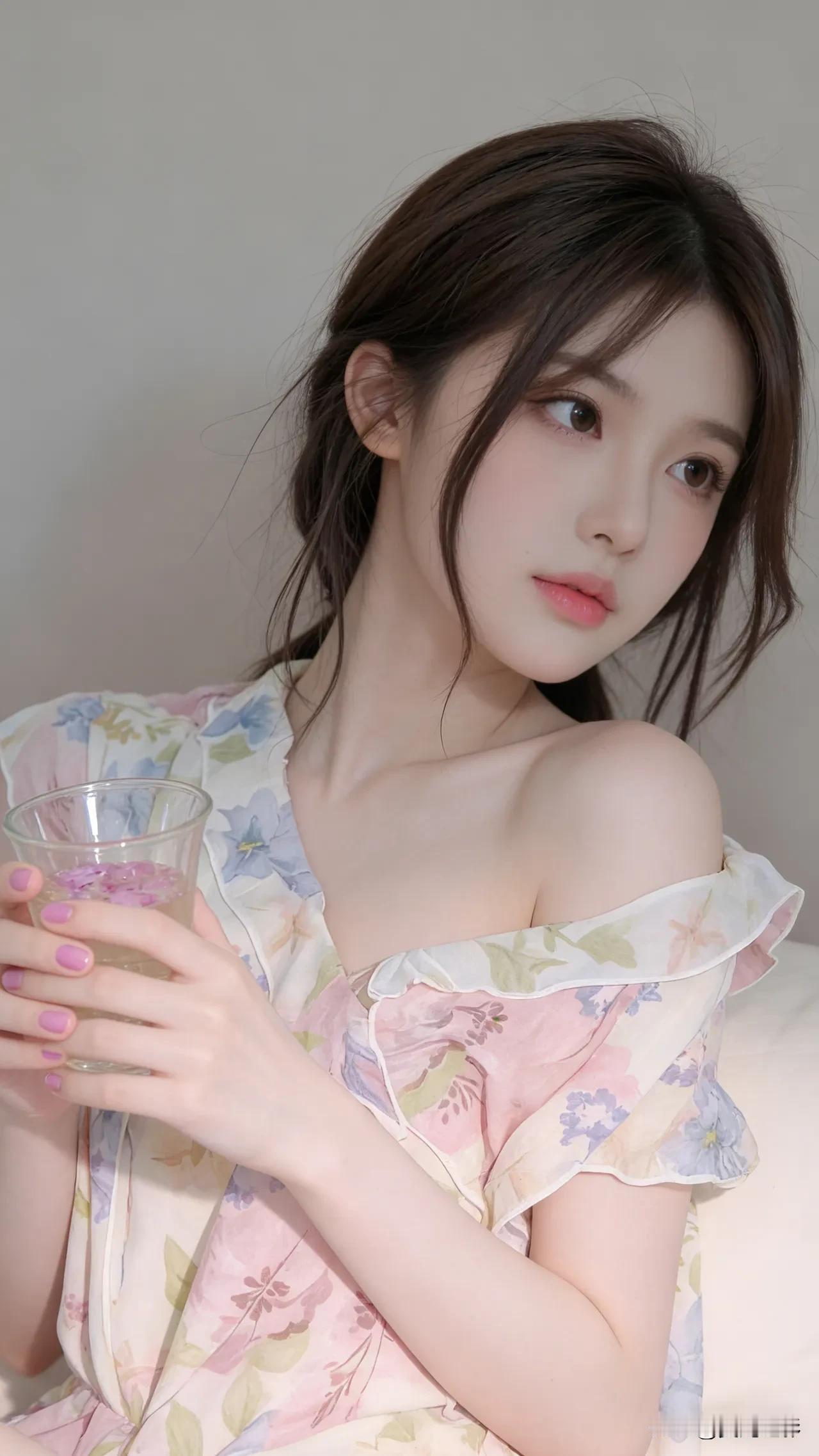 光之影温柔少女心，粉色花裙与奶茶的完美搭配💕温柔粉色裙粉雾玫瑰吊带裙